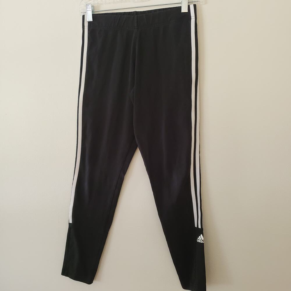 Adidas Logo 3 Stripe Leggings Black & White Size Medium